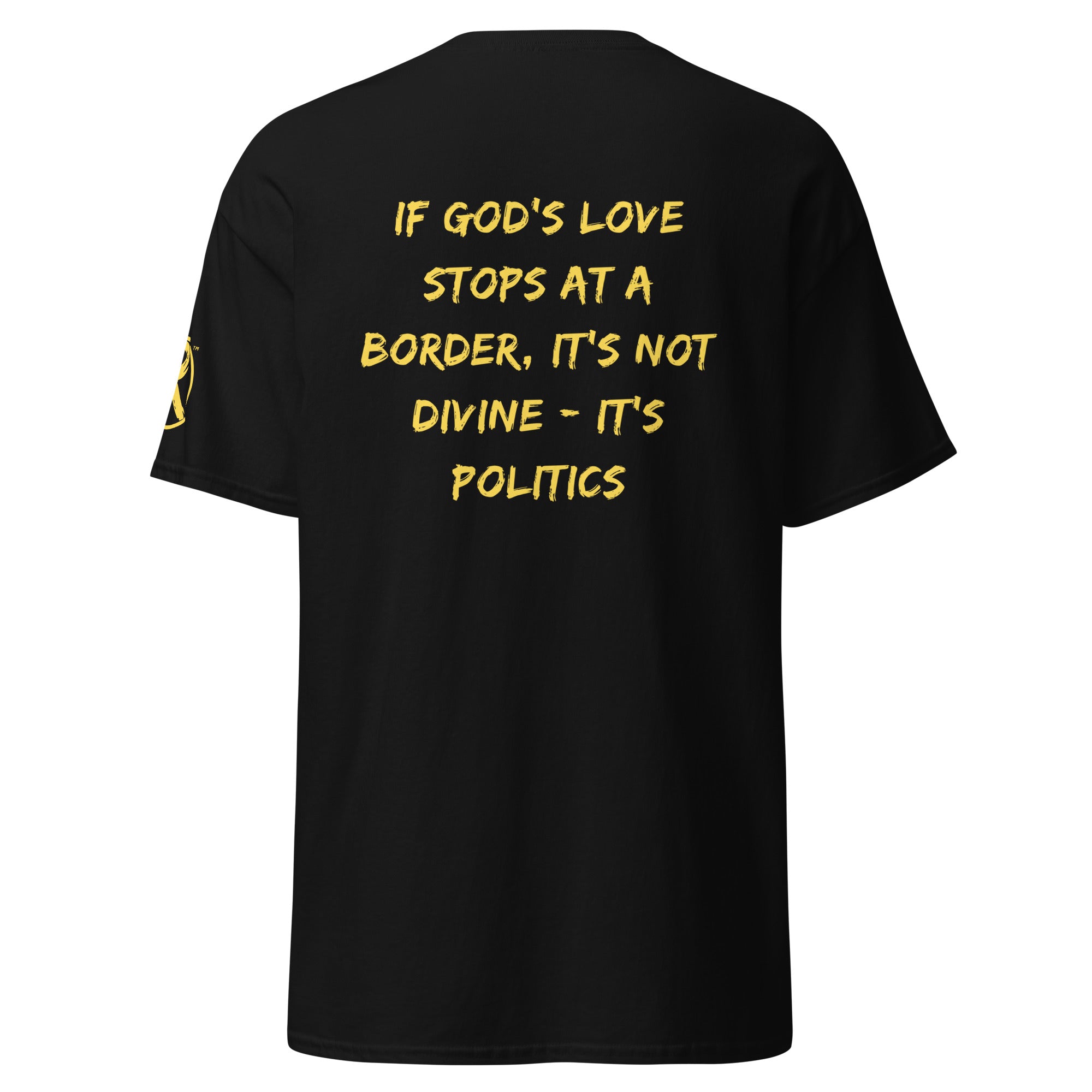 Revolution streetwear black classic t-shirt yellow GOD'S LOVE graphics back view