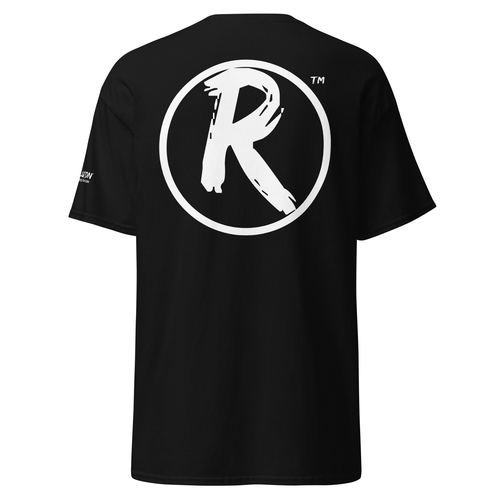 Revolution streetwear black classic t-shirt white POWER CRUMBLES graphics back view