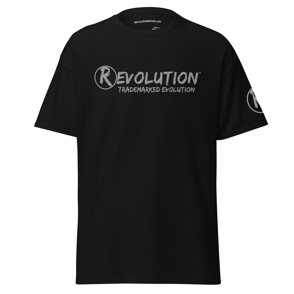 Revolution streetwear black classic t-shirt gray IT'S ALL MADE UP graphics front view