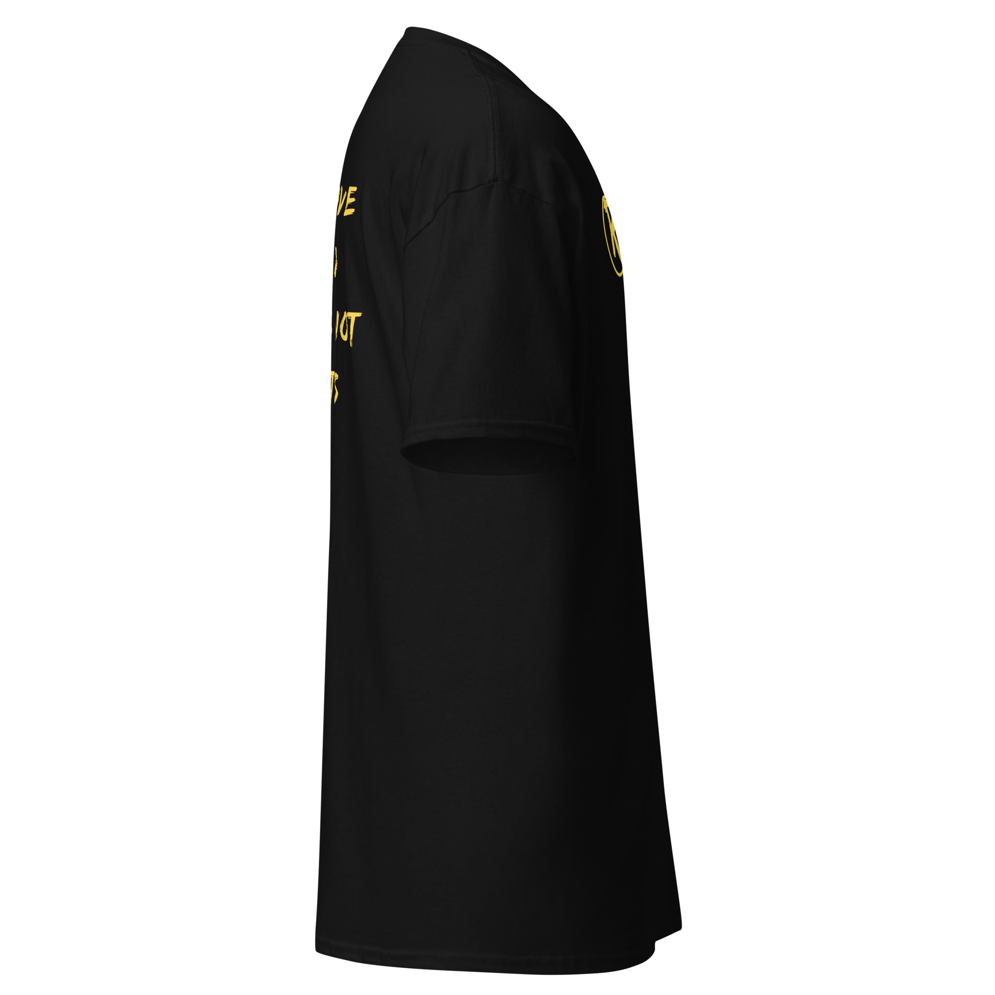 Revolution streetwear black classic t-shirt yellow GOD'S LOVE graphics right side view