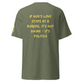 Revolution streetwear military green classic t-shirt yellow GOD'S LOVE graphics back view