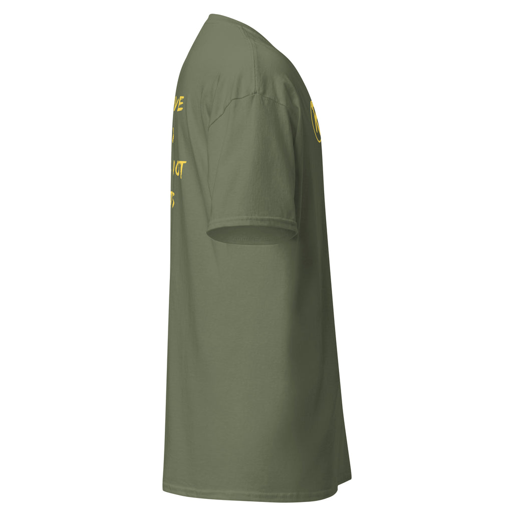 Revolution streetwear military green classic t-shirt yellow GOD'S LOVE graphics right side view