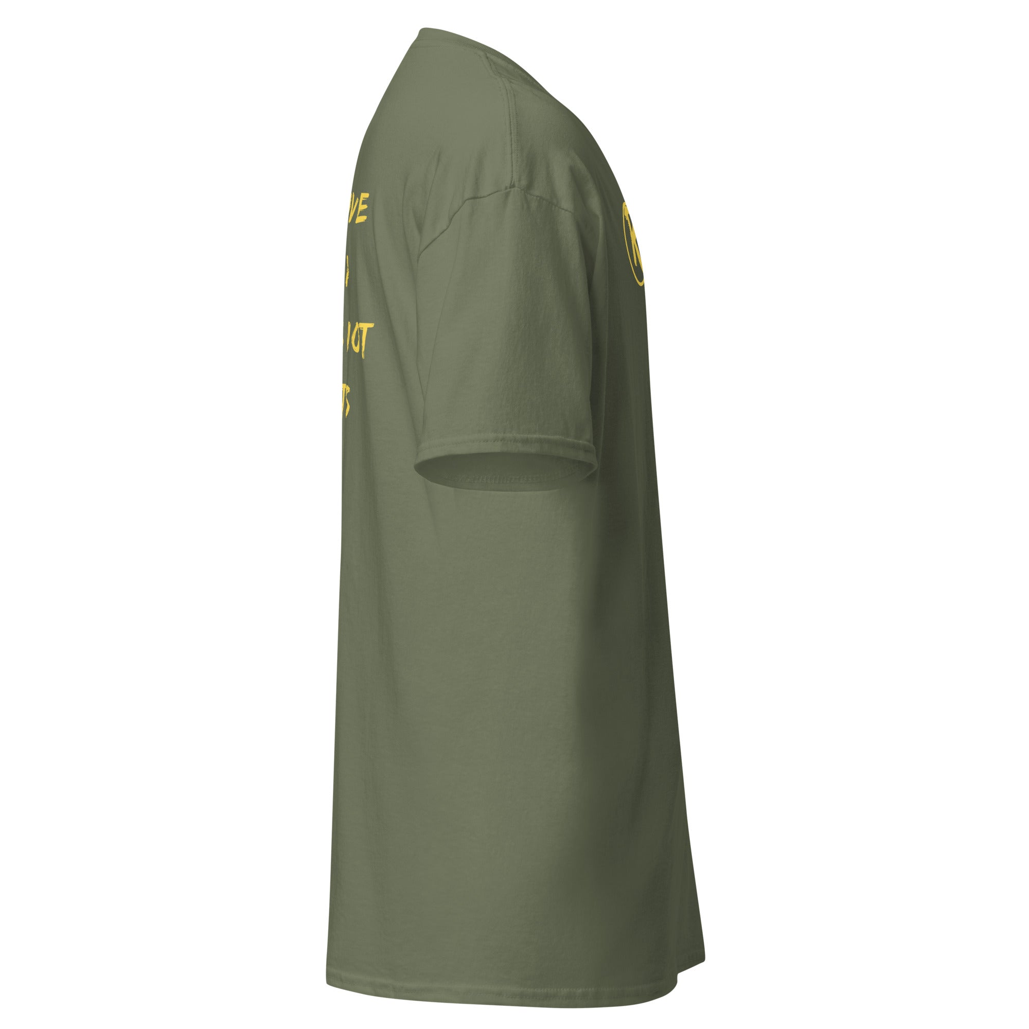 Revolution streetwear military green classic t-shirt yellow GOD'S LOVE graphics right side view