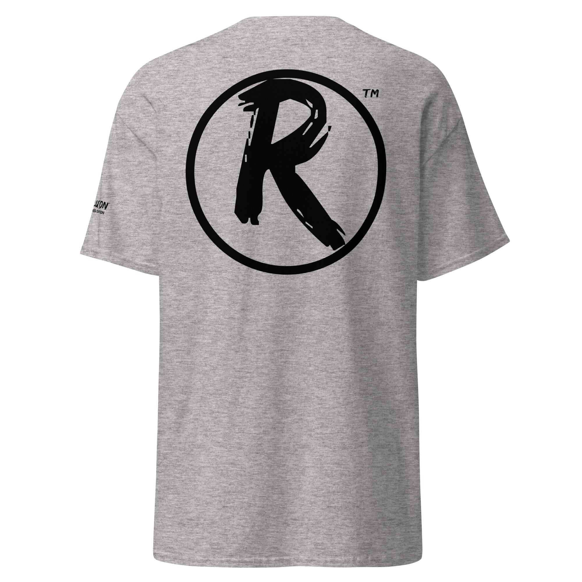 Revolution streetwear sport grey classic t-shirt black POWER CRUMBLES graphics back view