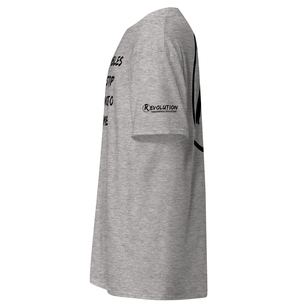 Revolution streetwear sport grey classic t-shirt black POWER CRUMBLES graphics left side view