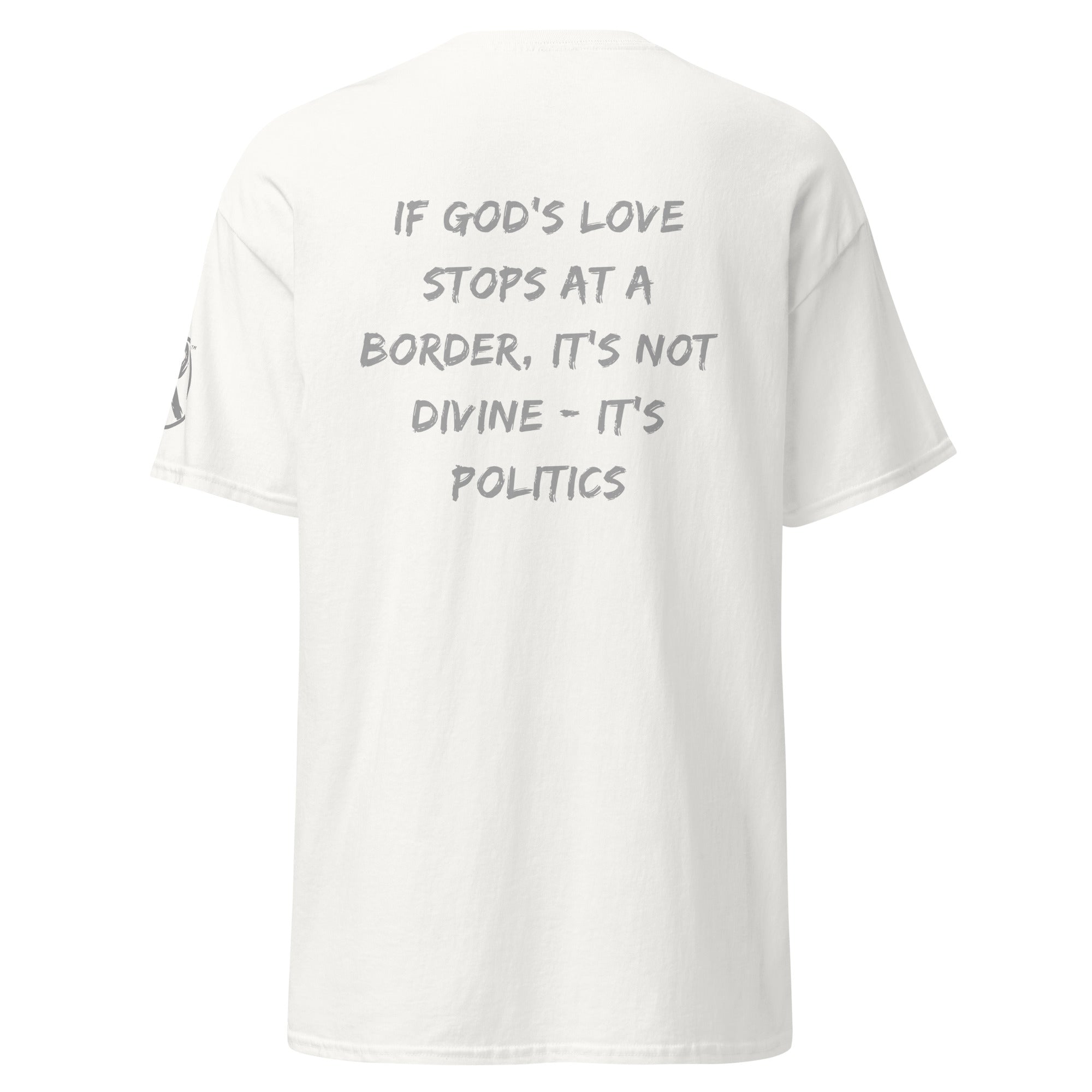 Revolution streetwear white classic t-shirt gray GOD'S LOVE graphics back view