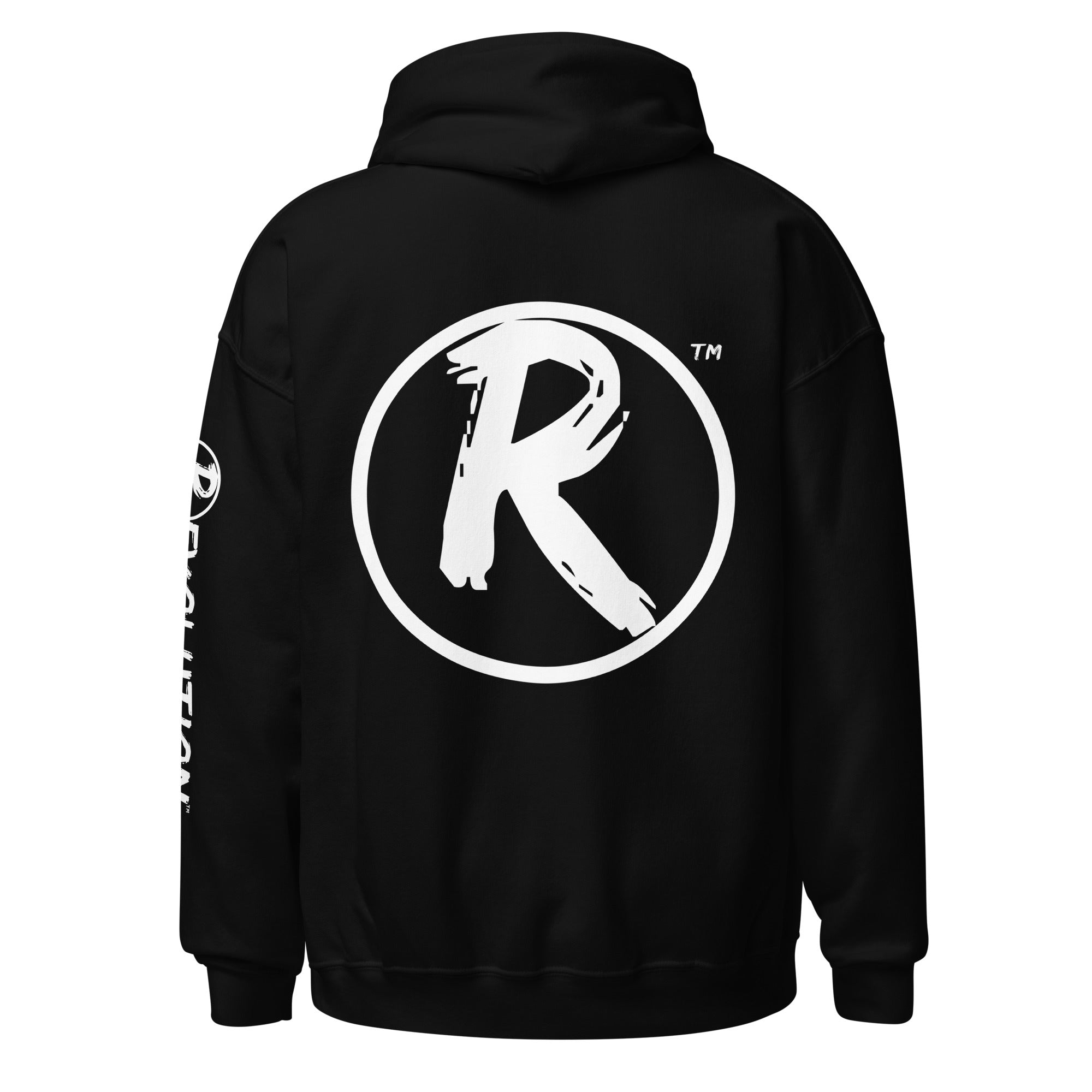 Revolution streetwear black classic hoodie white FREEDOM WITH THEIR EXCEPTION graphics back view