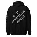 Revolution streetwear black classic hoodie gray RESIST MANUFACTURED CONSENT graphics back view