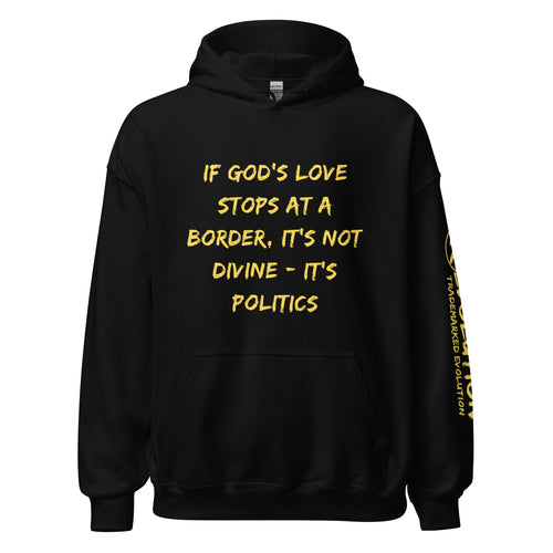 Revolution streetwear black classic hoodie yellow GOD'S LOVE graphics front view