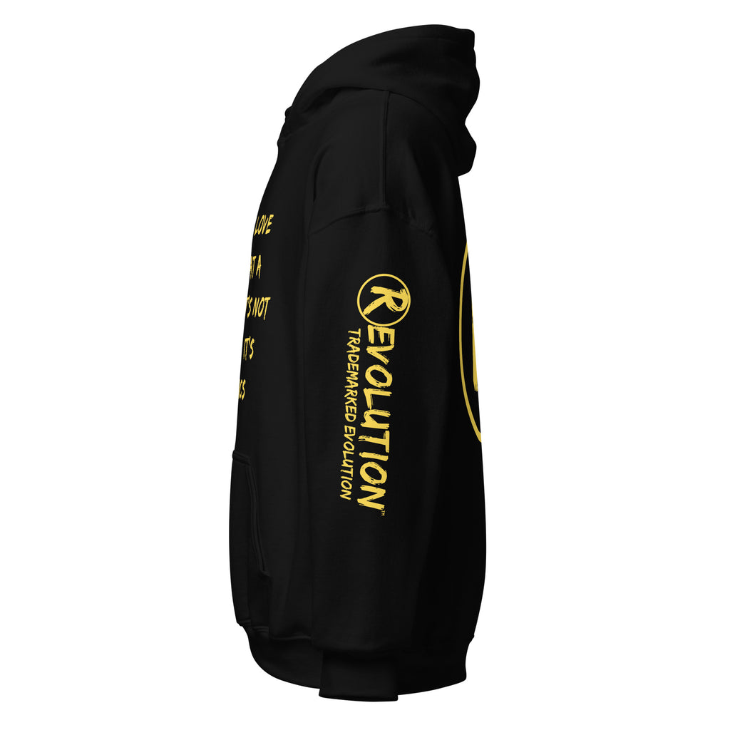 Revolution streetwear black classic hoodie yellow GOD'S LOVE graphics left side view