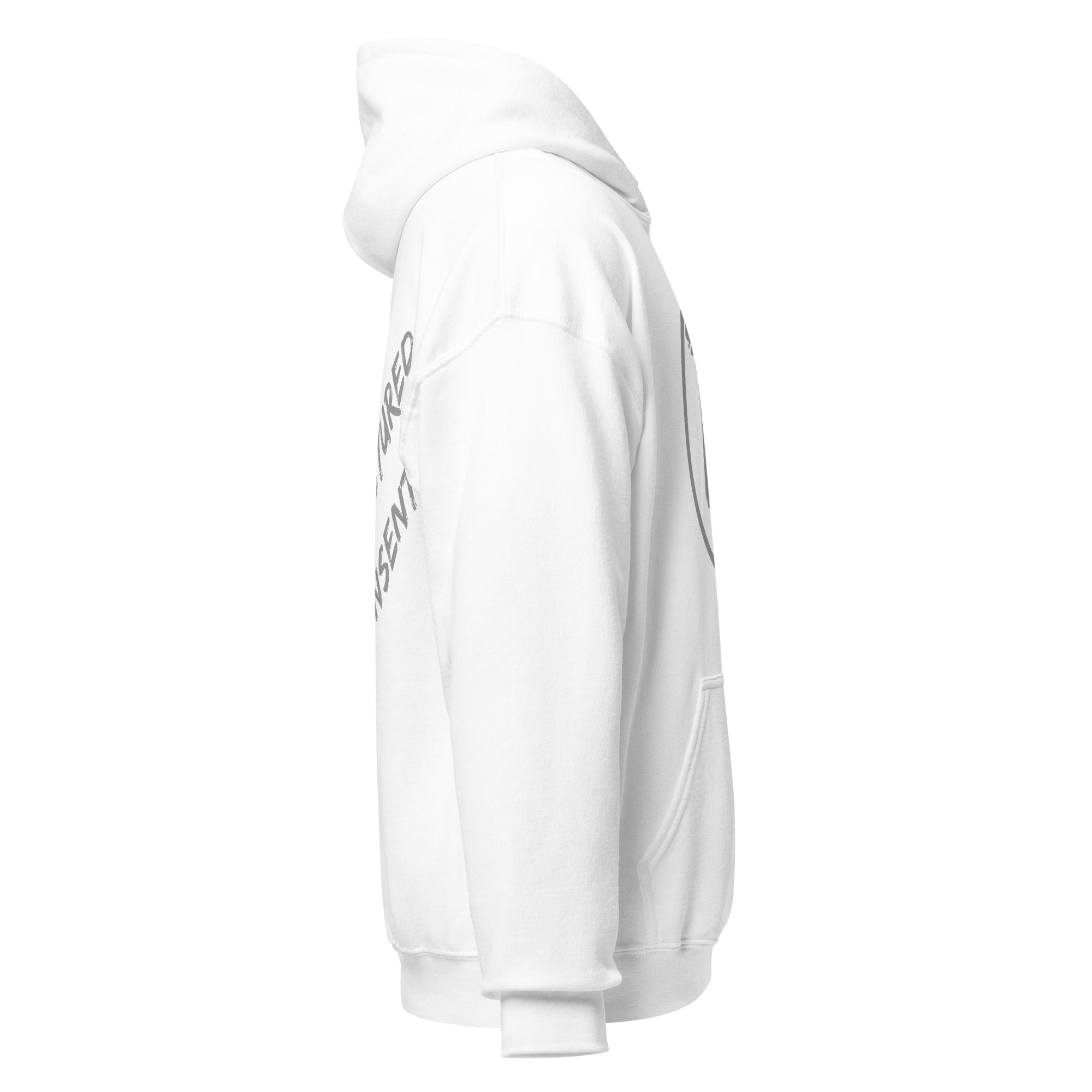 Revolution streetwear white classic hoodie gray RESIST MANUFACTURED CONSENT graphics right side view