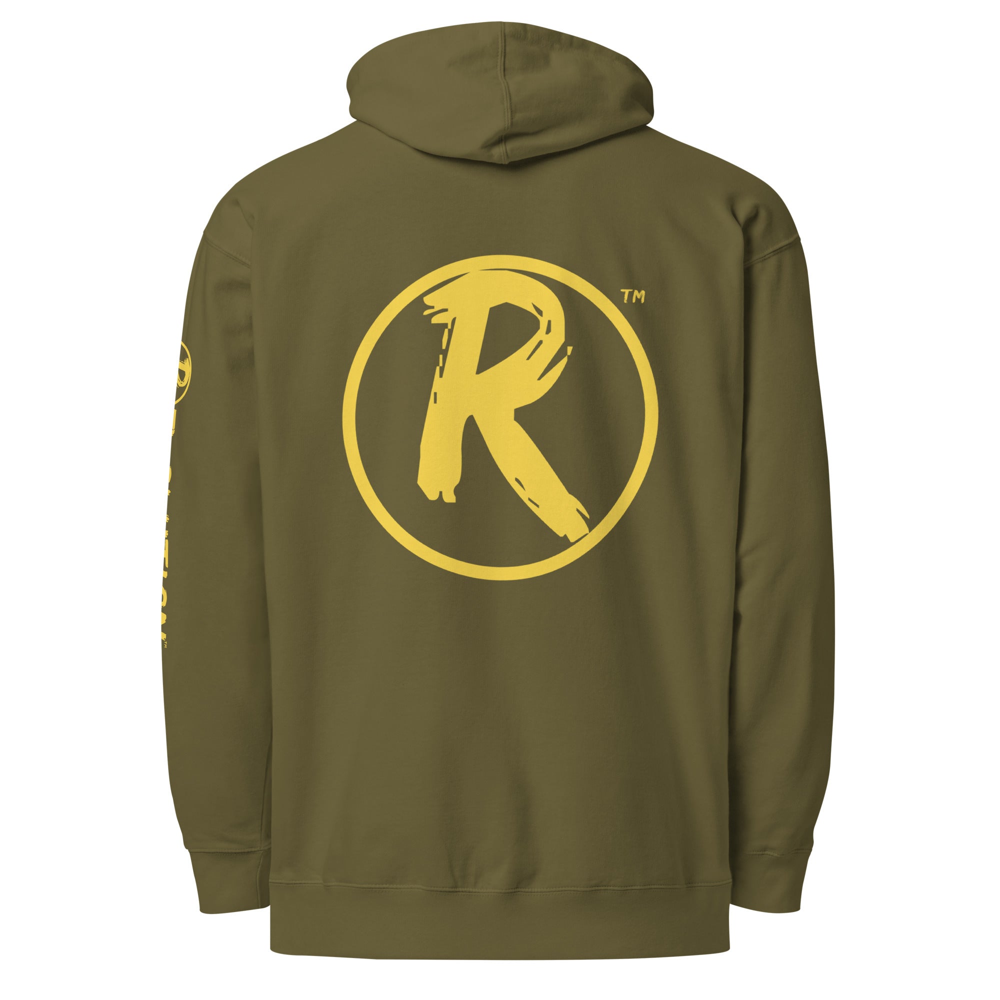 Revolution streetwear army premium hoodie yellow IT'S ALL MADE UP graphics back view