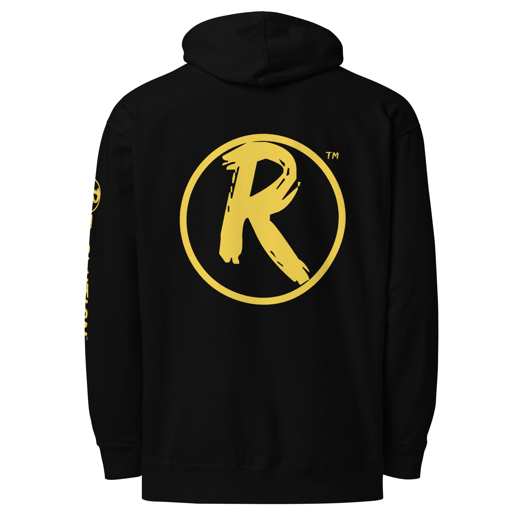 Revolution streetwear black premium hoodie yellow IT'S ALL MADE UP graphics back view