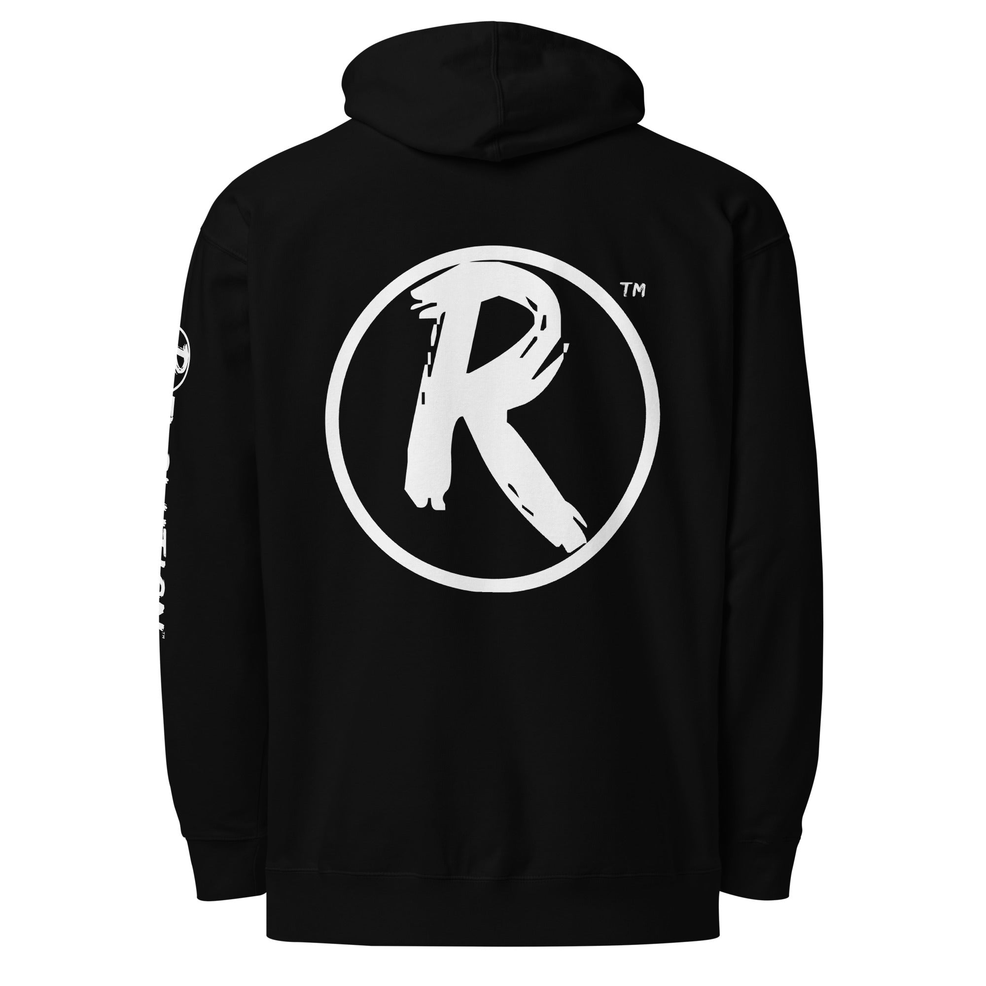 Revolution streetwear black premium hoodie white POWER CRUMBLES graphics back view