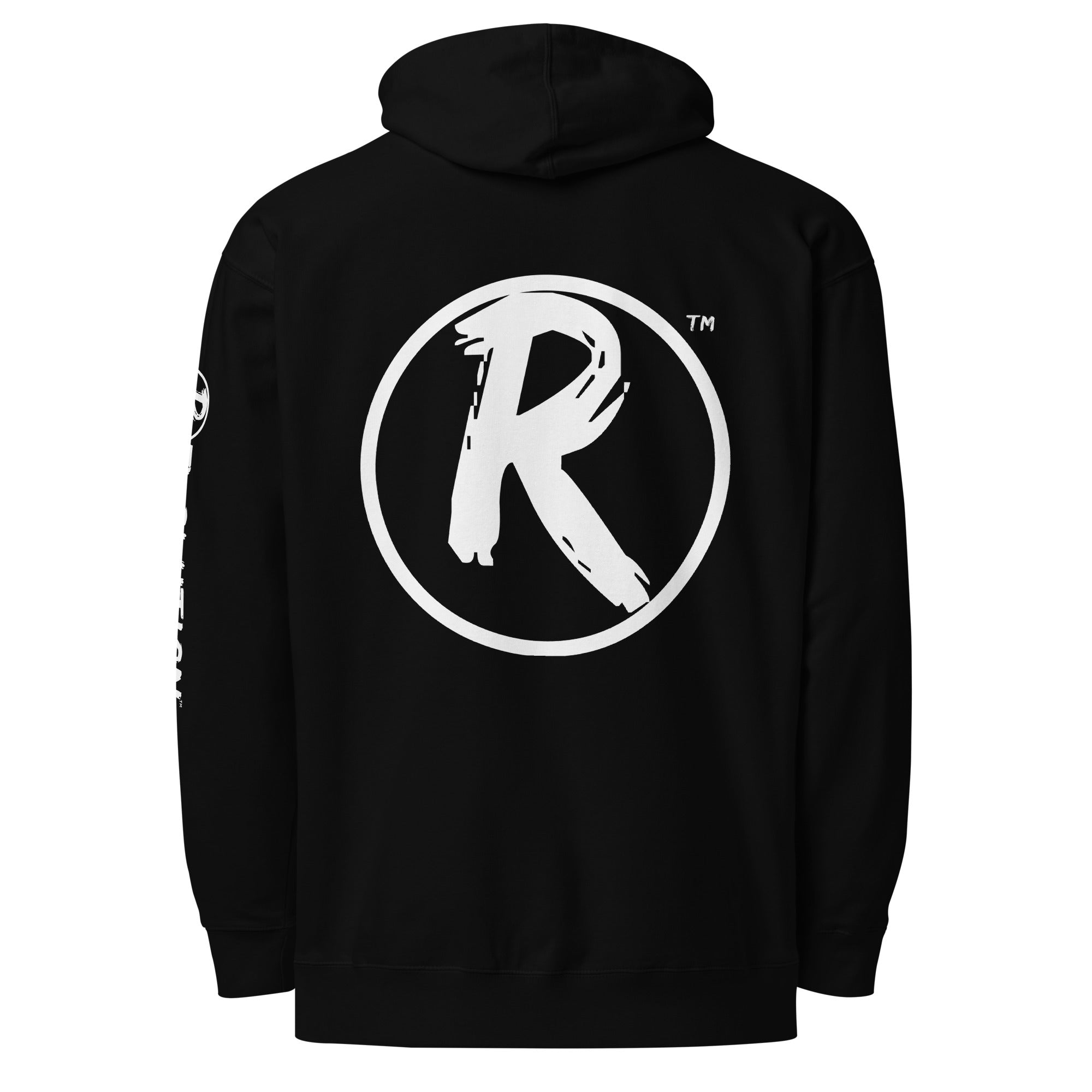 Revolution streetwear black premium hoodie white DIVISION IS DISTRACTION graphics back view