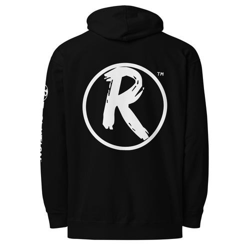 Revolution streetwear black premium hoodie white DIVISION IS DISTRACTION graphics back view
