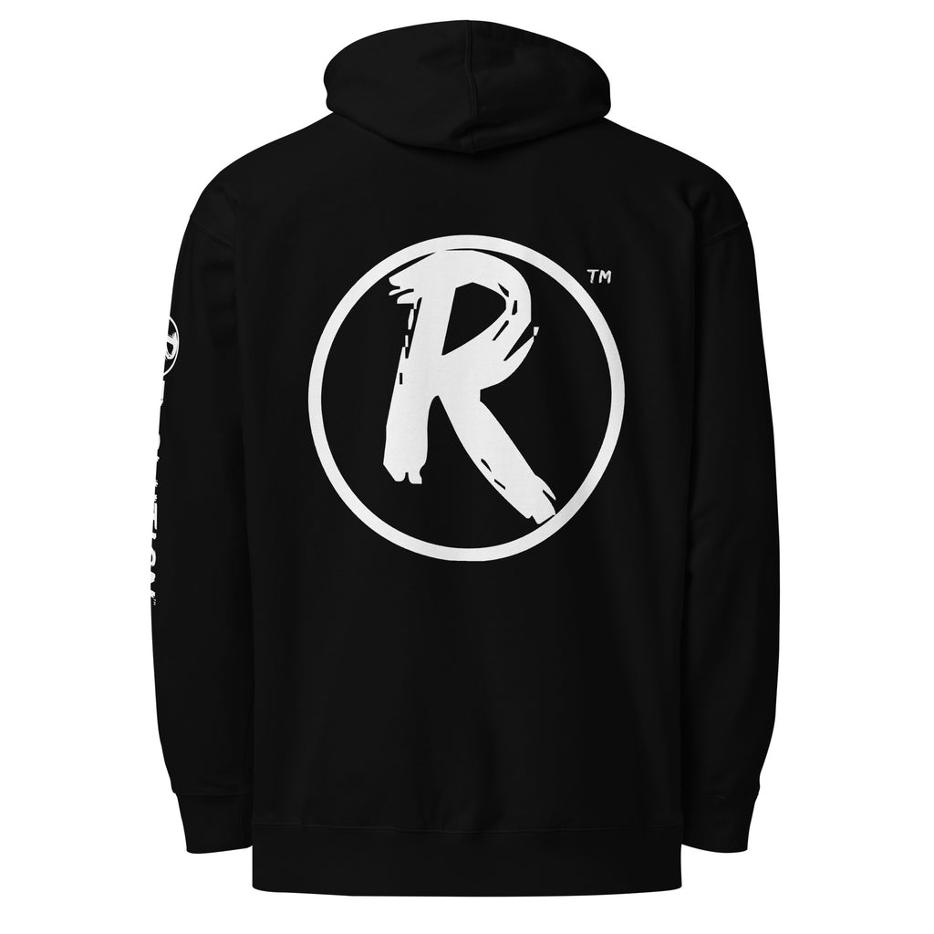 Revolution streetwear black premium hoodie white FREEDOM WITH THEIR EXCEPTION graphics back view