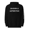 Revolution streetwear black premium hoodie white DIVISION IS DISTRACTION graphics front view