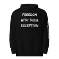 Revolution streetwear black premium hoodie white FREEDOM WITH THEIR EXCEPTION graphics front view