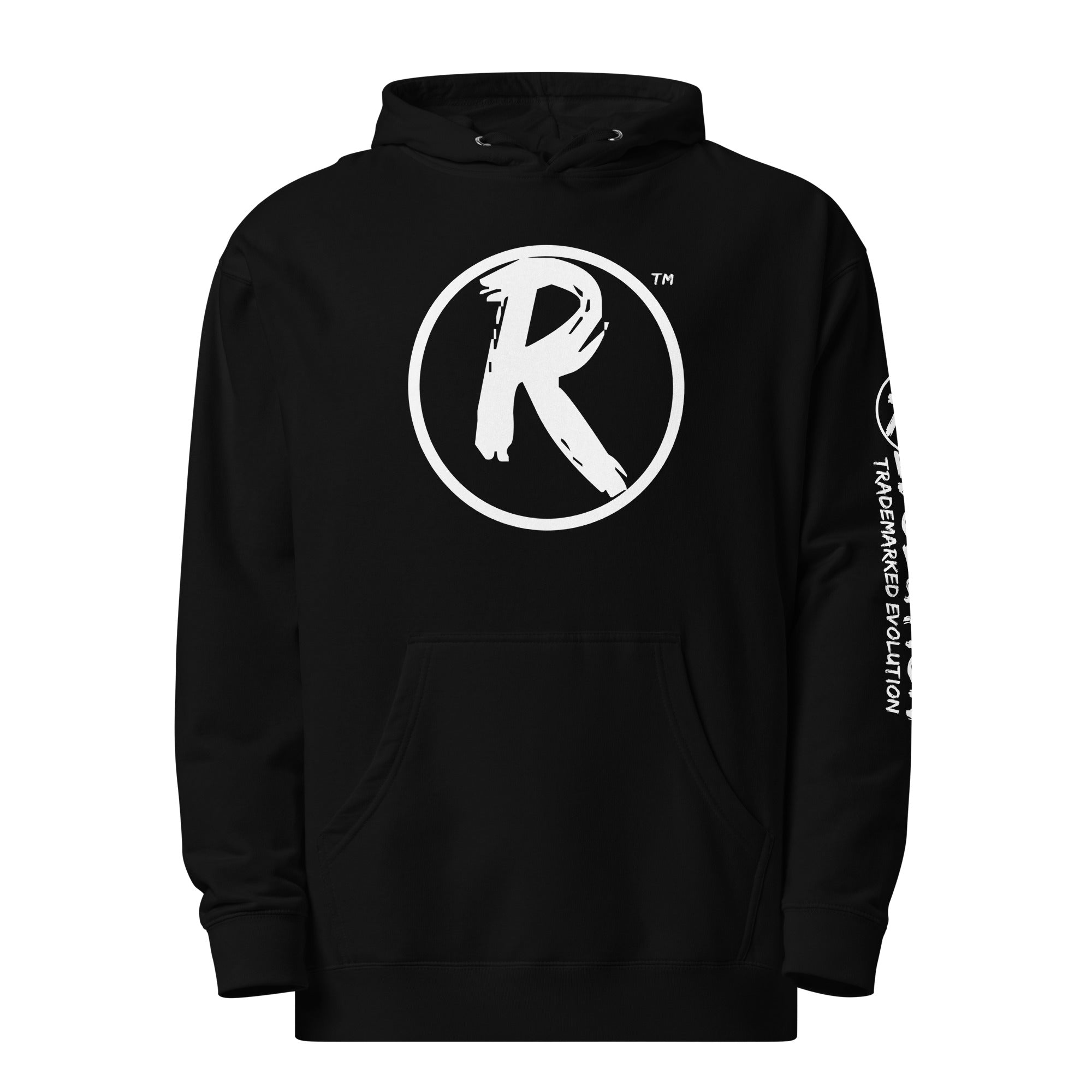 Revolution streetwear black premium hoodie white RESIST MANUFACTURED CONSENT graphics front view
