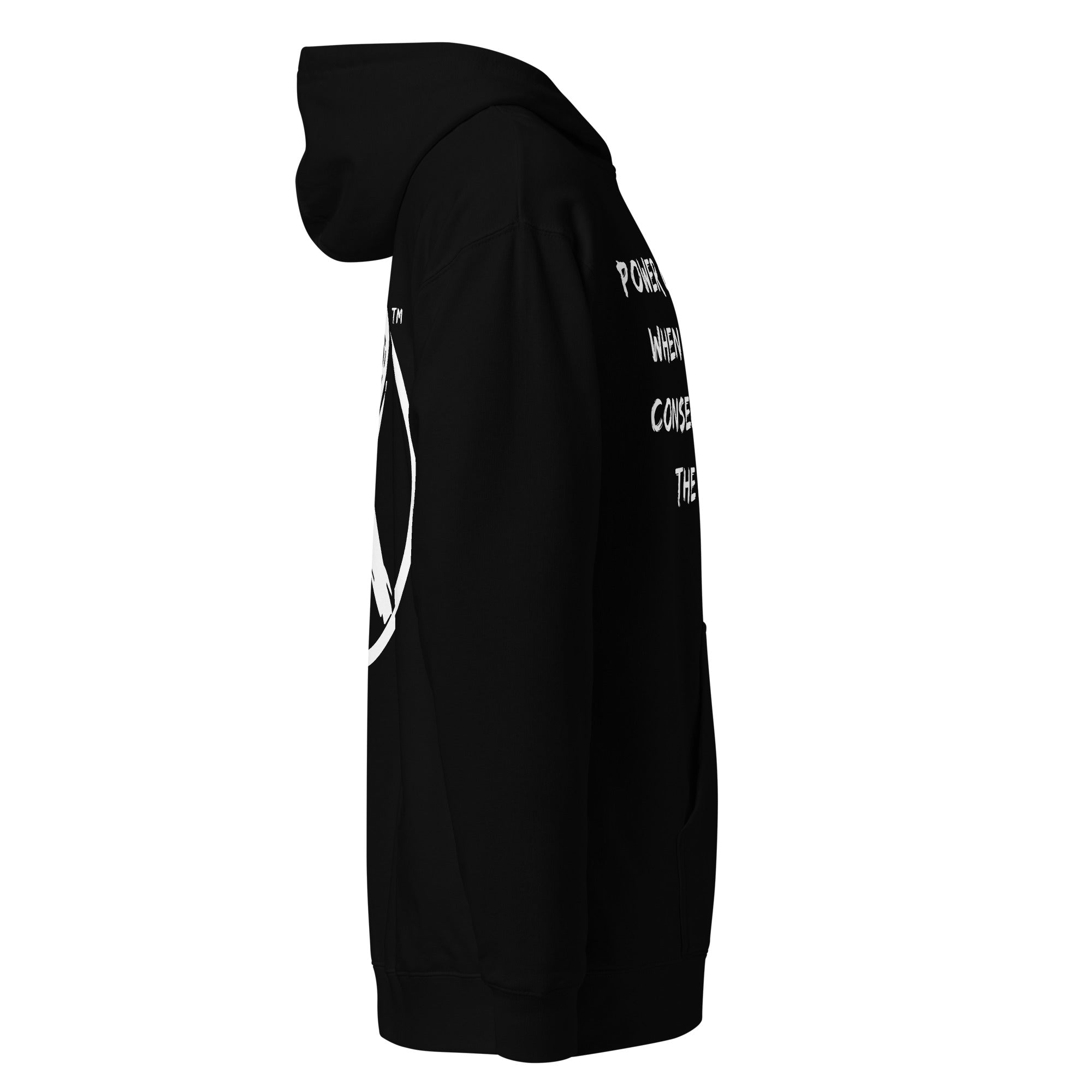 Revolution streetwear black premium hoodie white POWER CRUMBLES graphics right side view