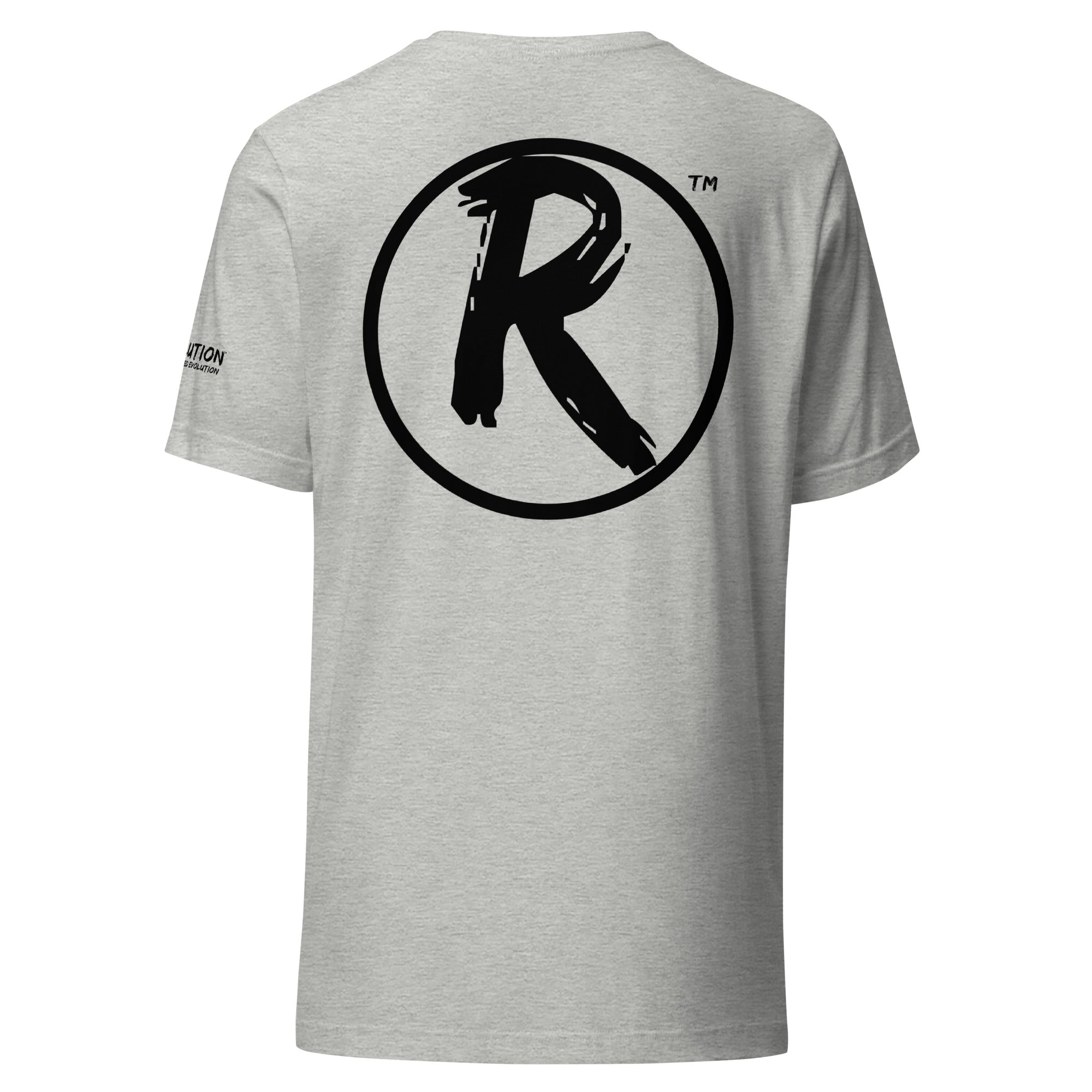 Revolution streetwear heather gray premium t-shirt black POWER CRUMBLES graphics back view