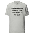 Revolution streetwear heather gray premium t-shirt black POWER CRUMBLES graphics front view