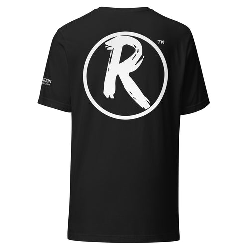 Revolution streetwear vintage black premium t-shirt white DIVISION IS DISTRACTION graphics back view