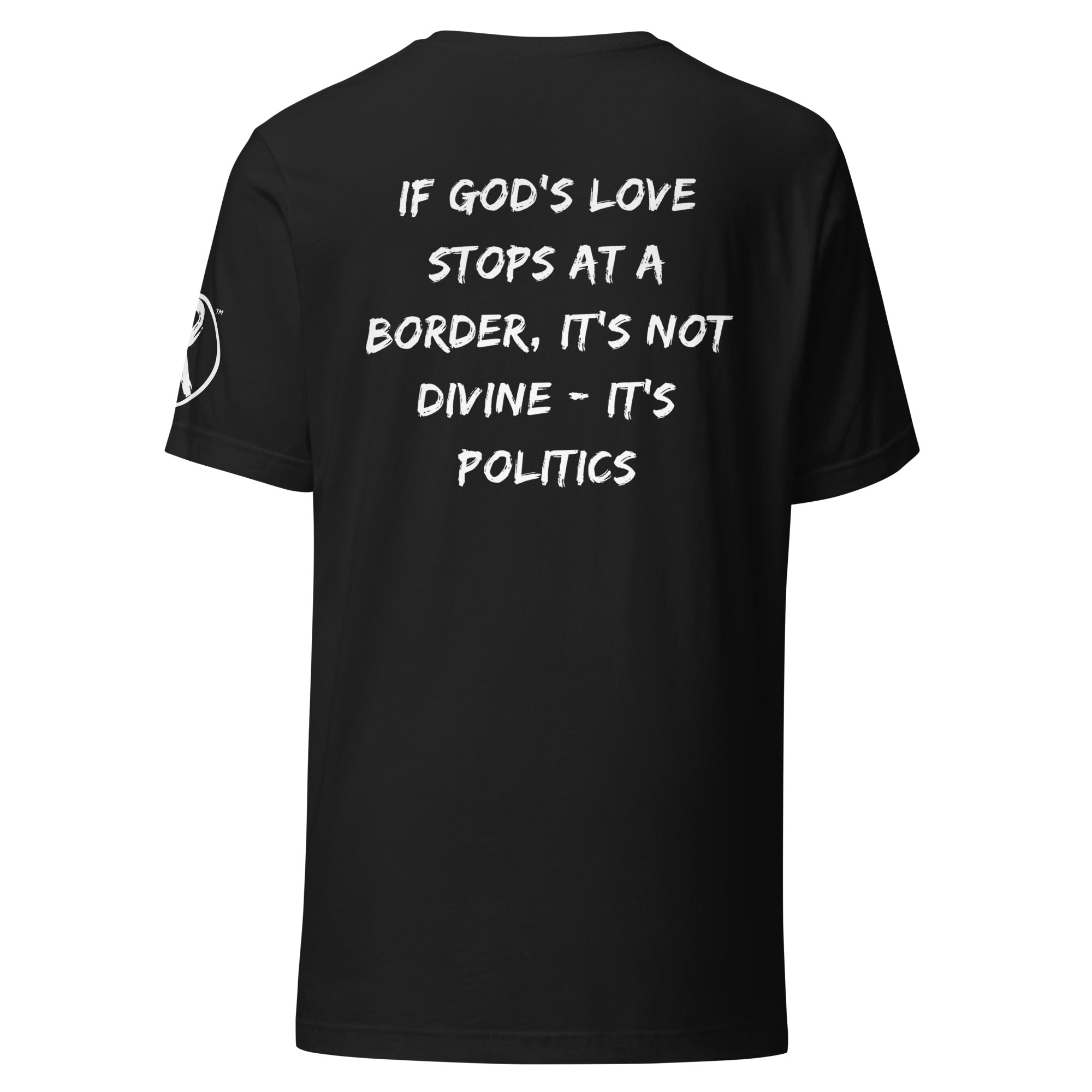 Revolution streetwear black premium t-shirt white GOD'S LOVE graphics back view