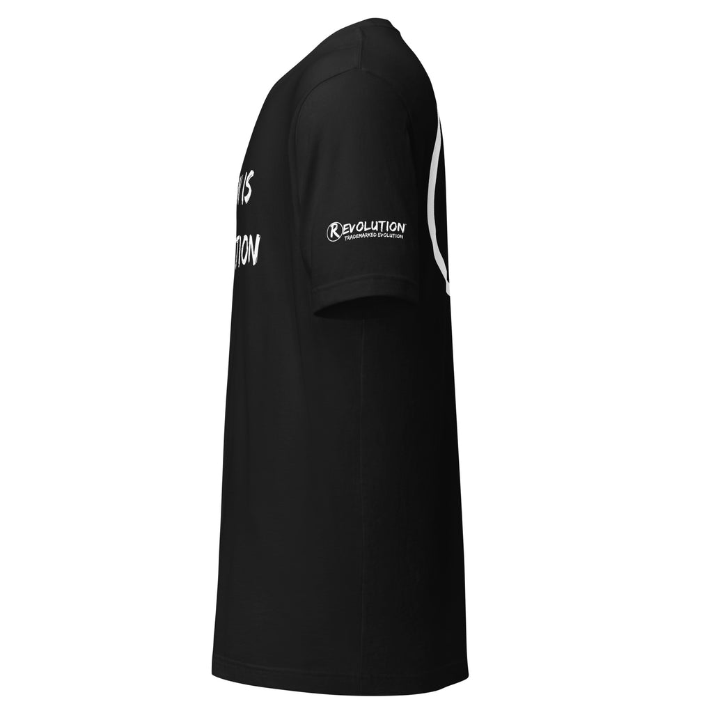 Revolution streetwear vintage black premium t-shirt white DIVISION IS DISTRACTION graphics left side view