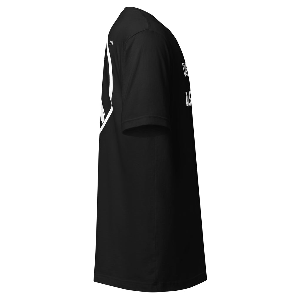 Revolution streetwear vintage black premium t-shirt white DIVISION IS DISTRACTION graphics right side view